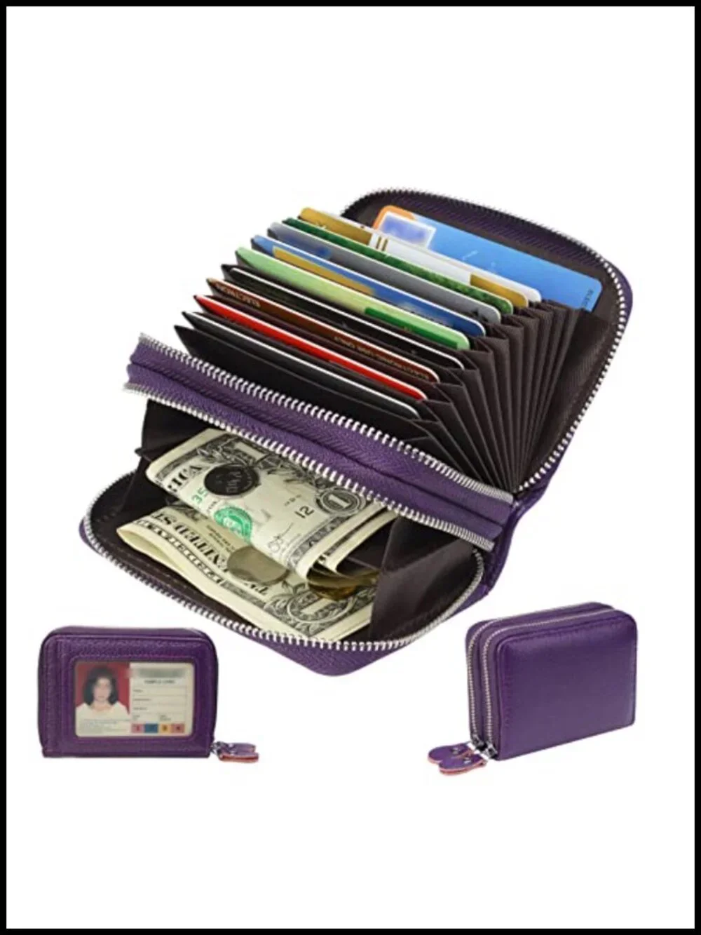 Genuine Leather RFID Blocking Zipper Card Wallet